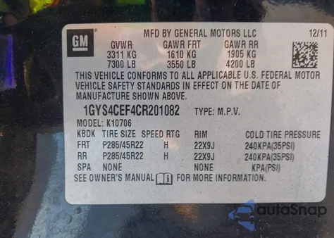 2012 Cadillac Escalade Premium from USA, damaged, VIN 1GYS4CEF4CR201082